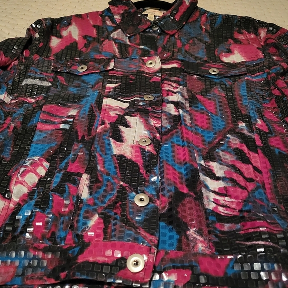 Choices Vintage Y2K Bomber Jacket Red Whit Blue Sequins Womens Size Large - Picture 4 of 7